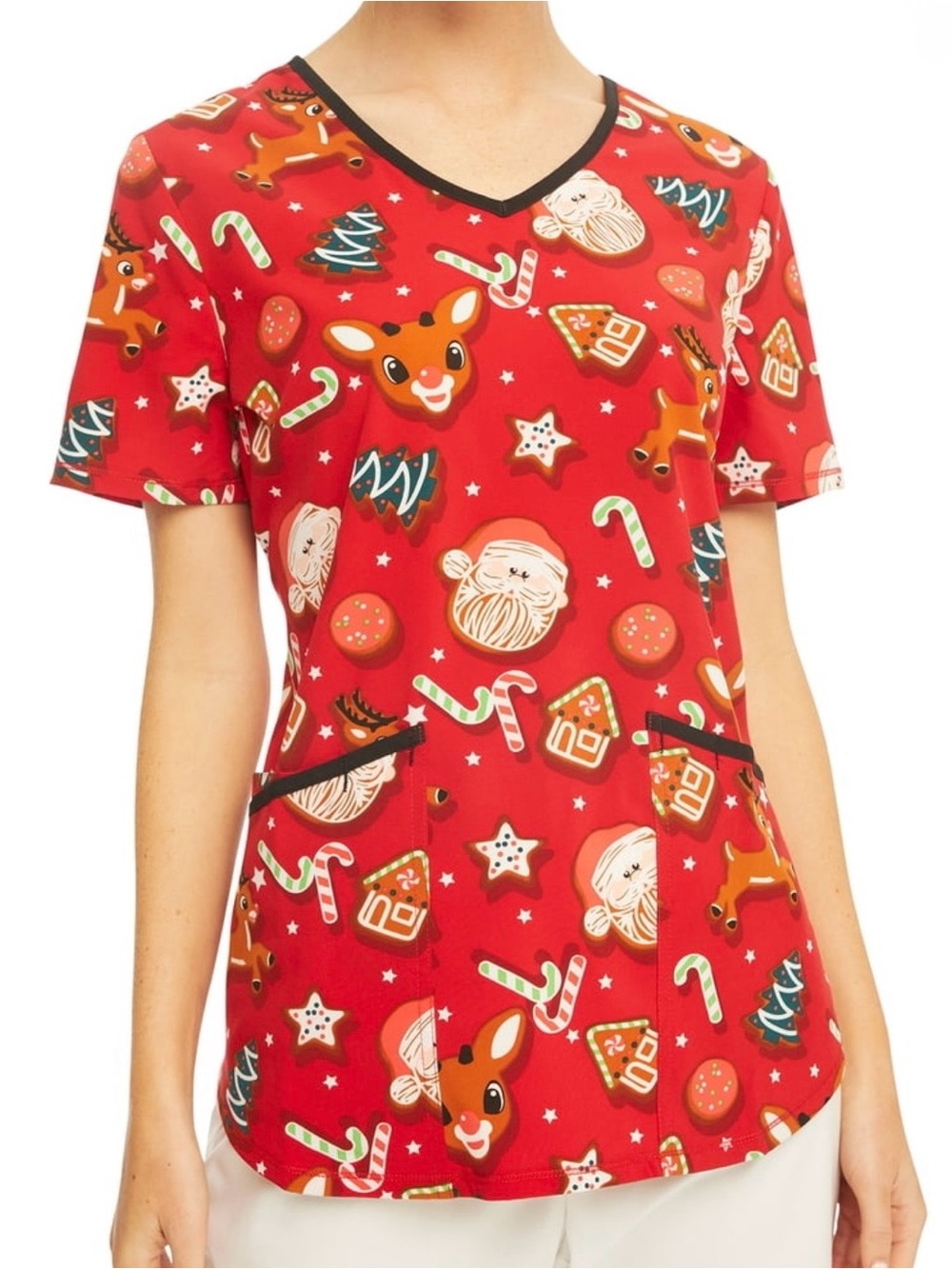 Scrubstar Women’s Rudolph “Santa’s Cookies” V-neck print Scrub Top 2XL